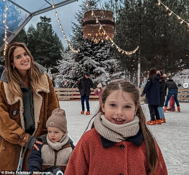 Another star who braved the weather was Made In Chelsea's Binky Felstead, who has India, seven, with ex-partner Josh Patterson, as well as sons Wolfie, three, and Wilder, 20 months, with husband Max.