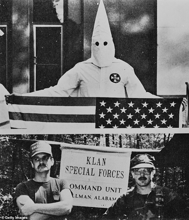 Despite all the festive revelry, the city remains divided over whether it is truly a “sundown” city: a predominantly white community that uses intimidation, violence or discriminatory laws to exclude non-white people. Pictured: A Ku Klux Klan special commando unit in Cullman, Alabama, circa 1975