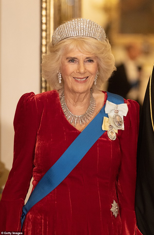 Camilla reduced her participation in last week's state visit to Qatar because she was suffering from the lingering effects of pneumonia. He is pictured at a banquet held for the Emir on Tuesday.