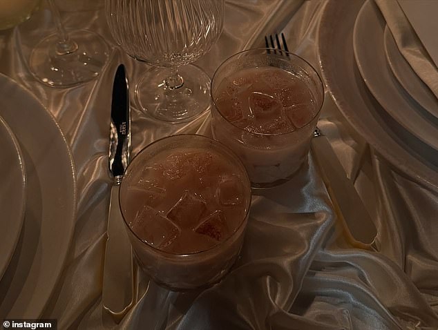 For good measure, the superstar included a complement of 'blonde' cocktails placed on a satin tablecloth.