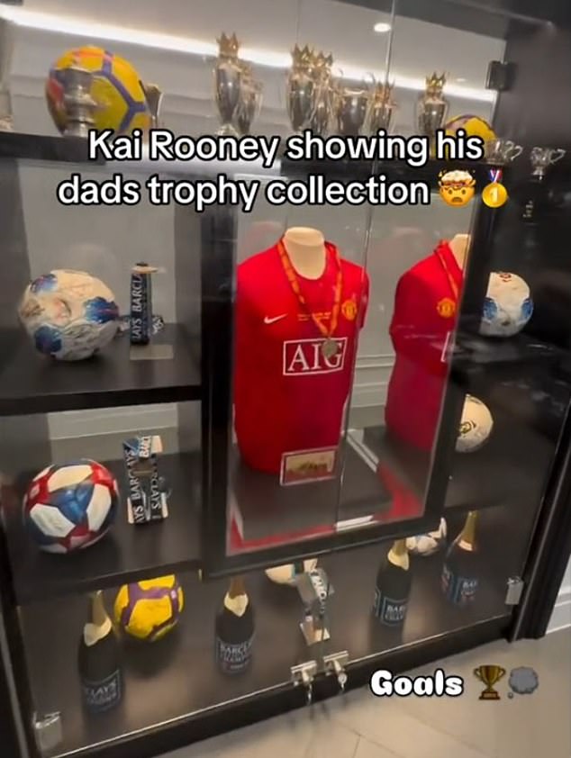 There is a special cabinet dedicated to replicas of Rooney's trophies and his Champions League winner's medal and match day shirt.