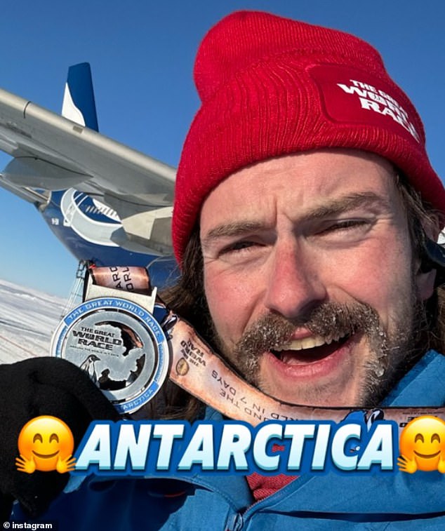 Iain began this impressive feat in Wolf's Gang, Antarctica (pictured) and finished in Miami, Florida.