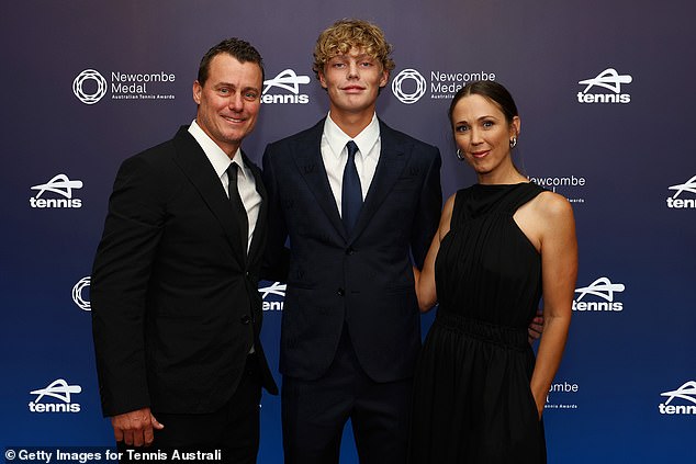 The trio arrived at the Newcombe 2024 medal ceremony at Melbourne's Crown Palladium, where the teenager is competing for Tennis Australia's junior male athlete of the year award.