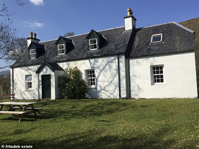 Carlton and Jude stayed in a self-catering cottage, Strathan Cottage, pictured, on the 30,000-acre Attadale estate.