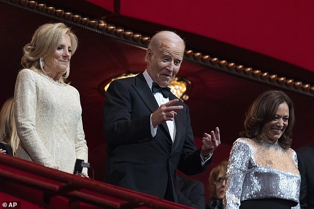 The Bidens then headed to the Kennedy Center in Northwest Washington, D.C., where they attended the Kennedy Center Honors alongside Vice President Harris, with whom their relationship has soured over the past year.