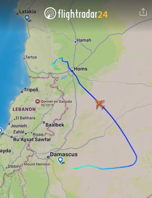 Flightradar24 showed a plane heading from the Syrian capital Damascus towards the Mediterranean Sea in the early hours of Sunday morning.