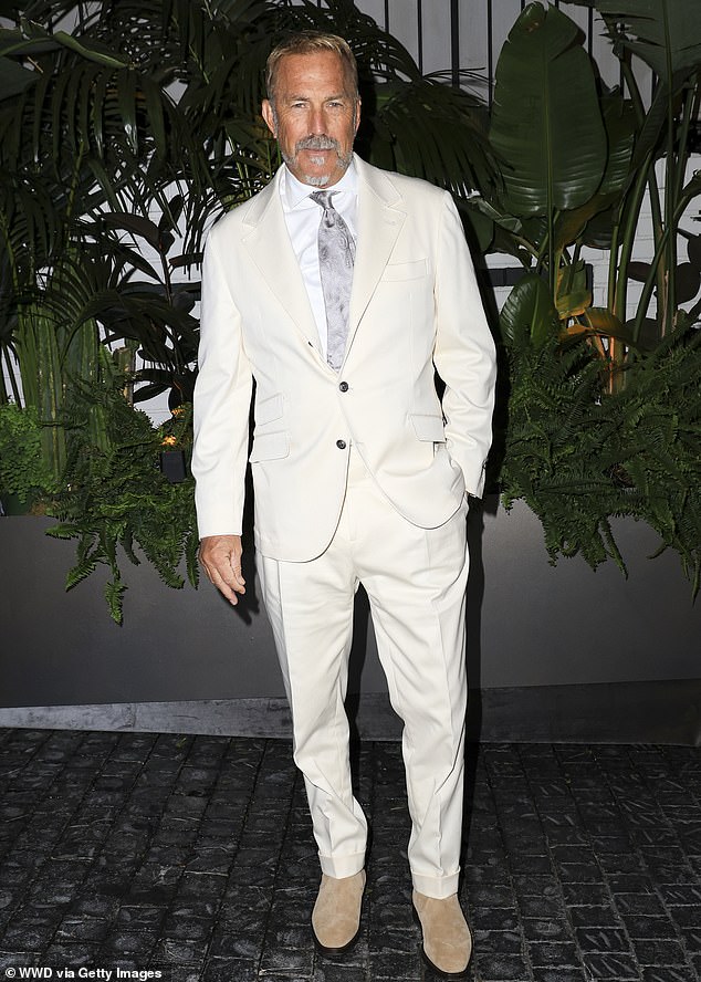 They were at a Brunello Cucinelli event at Chateau Marmont in Los Angeles. Costner looked dapper in a white suit