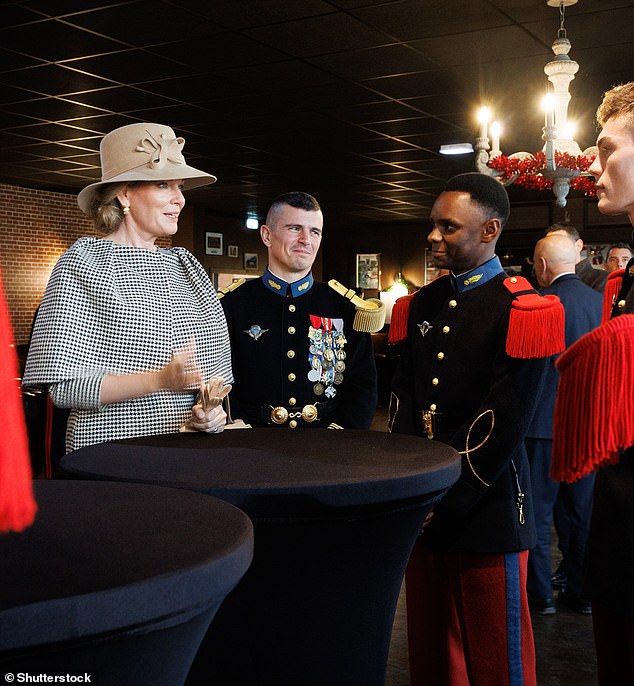 Matilda of Belgium photographed during a royal visit to the Saint-Cyr Military Academy