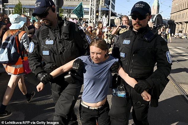 She was also detained by police at an Extinction Rebellion event in Finland, Helsinki.