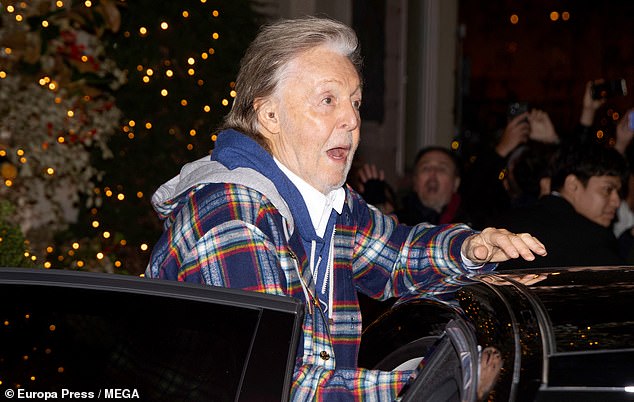 The Beatles legend, 82, smiled at the crowd waiting for him outside the elegant venue.