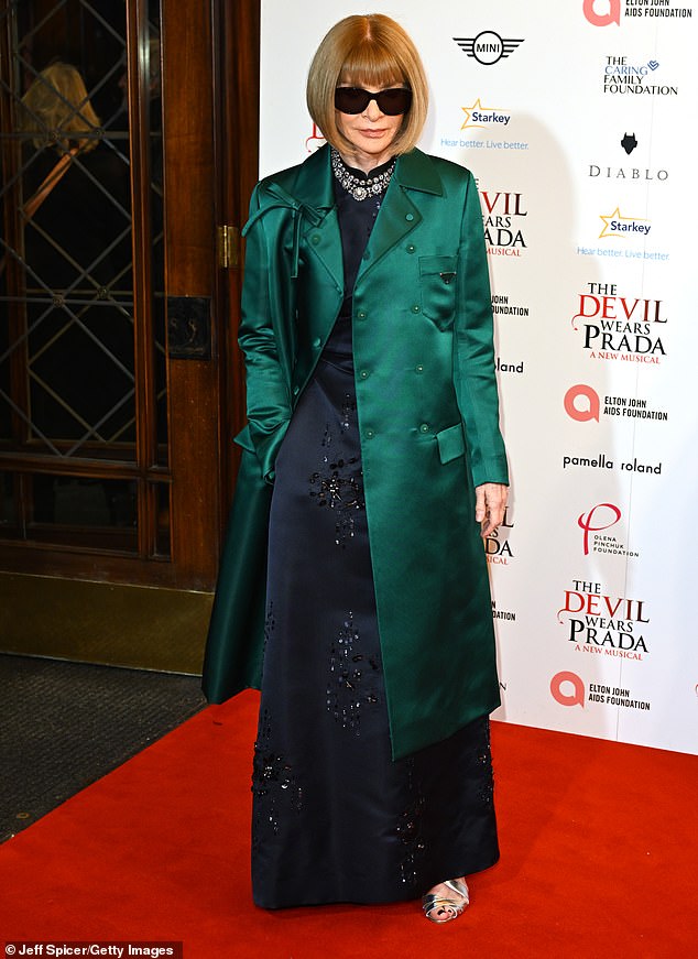 Anna Wintour attends the world premiere of 'The Devil Wears Prada: The Musical' at the Dominion Theater on December 1