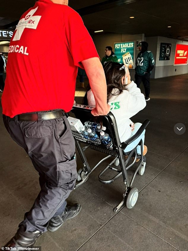 Zimmer was later seen being wheeled away for medical care at Lincoln Financial Field.