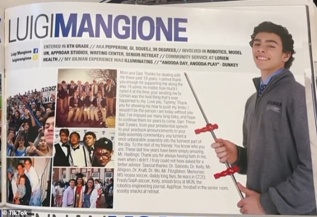 In his profile, Mangione describes his time at the school he attended since sixth grade as 'enlightening'