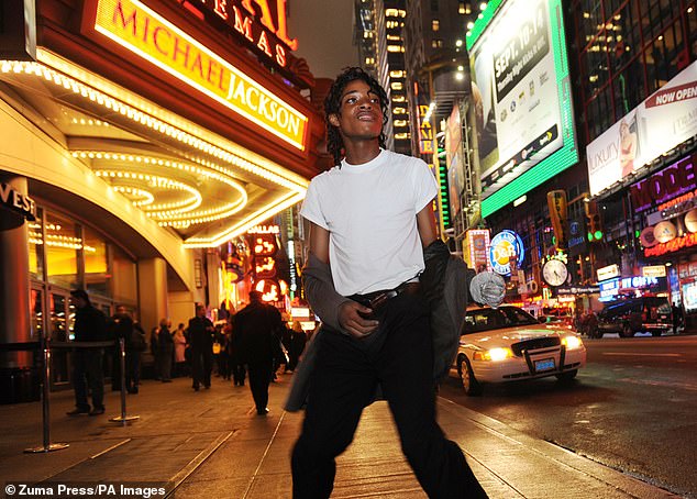 Jordan in Times Square, New York, before going to see the Michael Jackson movie This Is It in 2009