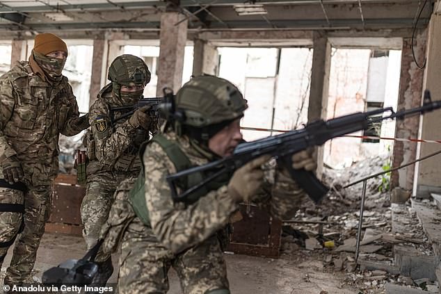 Ukrainian soldier during infantry training in a building at an undetermined location in Donetsk Oblast, Ukraine, on December 2.