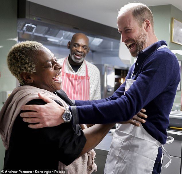 Cool! Prince William pictured with Claudette Hawkins, head chef at homeless charity The Passage, last week.