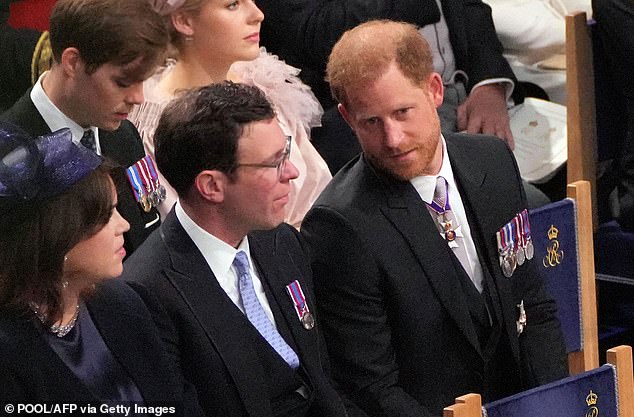 A photo of Jack and Harry in their seats shows them enjoying a conversation during the ceremony, demonstrating their 