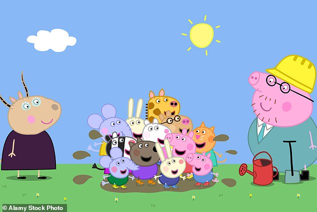 Serrano stated that the program is 'teaching girls that the road sector is not for them and is a man's thing.' In the image: far right, Daddy Pig carrying out construction work.