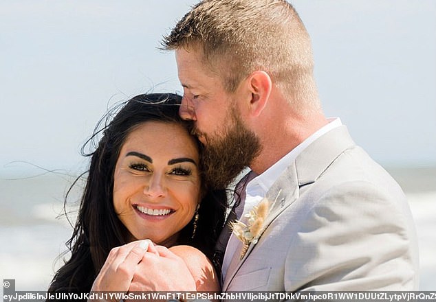 Samantha and her husband Aric Hutchinson, 37, were climbing into the golf cart to leave the ceremony with a groomsman and nephew when they were hit by 27-year-old Jamie Lee Komoroski who was driving 40 miles per hour over the speed limit