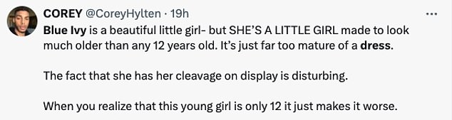 'Blue Ivy is a beautiful girl, but SHE IS A GIRL made to look much older than any 12-year-old girl. It's too mature a dress.