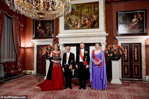 King Willem-Alexander, 57, donned his royal insignia and medals along with a simply dapper black tuxedo.