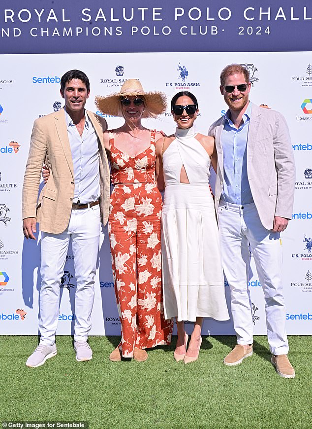 Nacho Figueras and Delfina Blaquier with Meghan and Harry at the Royal Salute Polo Challenge to benefit Sentebale in April