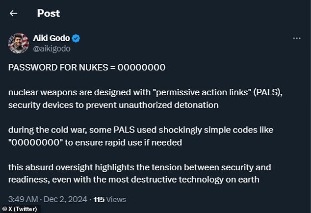 “This absurd surveillance highlights the tension between safety and preparedness, even with the most destructive technology on earth,” opined one person on social media (above)