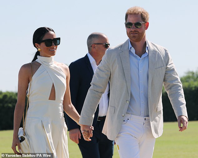 Harry and Meghan's Polo Flash appearance comes at the beginning of episode five, when Harry plays a charity polo match for his non-profit organization Sentebale.