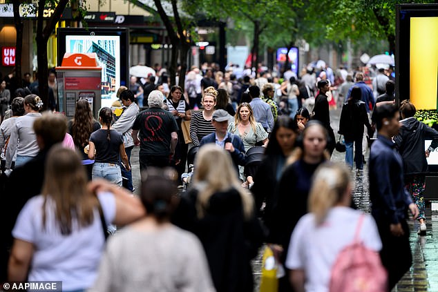 Bouris wrote that Australia could be heading towards a recession due to high interest rates and their crippling impact on household budgets. Shoppers are pictured at Pitt St Mall in Sydney