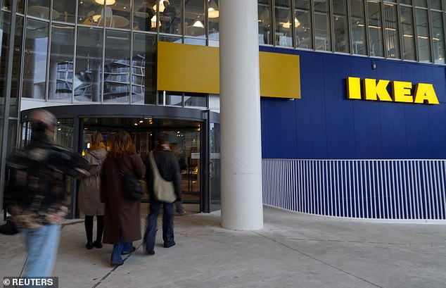 View of an Ikea sign next to the entrance to one of its branches in Copenhagen, Denmark, November 2, 2023.