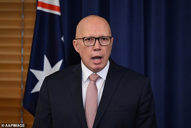 Opposition Leader Peter Dutton said he would only stand in front of the Australian flag when addressing the country if elected prime minister.