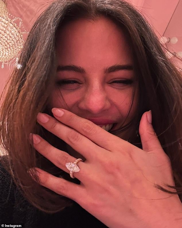 The singer, 32, revealed the news on Instagram, sharing the first photos of her massive diamond engagement ring with her 422 million followers.