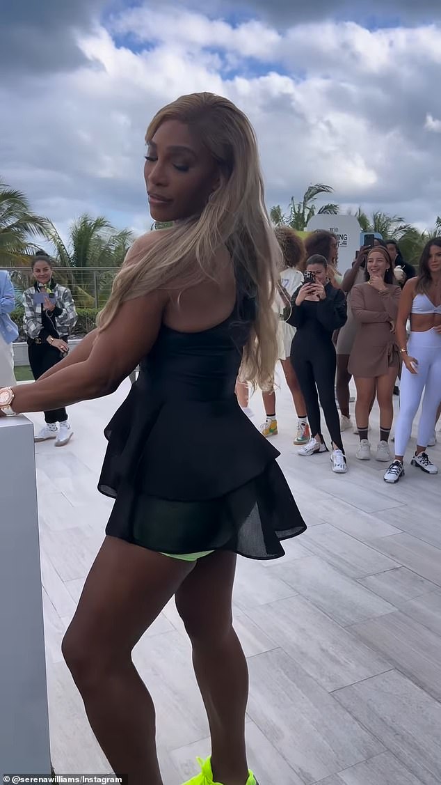 And in a video from earlier this week, the athlete looked slimmer than ever as she showed off her dancing skills in a black tennis dress and neon green shorts.