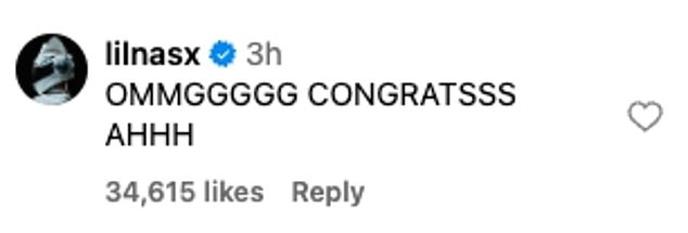 Rapper Lil Nat X wrote: 'OMMGGGGG CONGRATULATIONS AHHH'