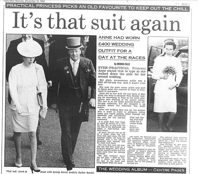 The Daily Mail's coverage of Anne's wedding outfit on December 14, 1992