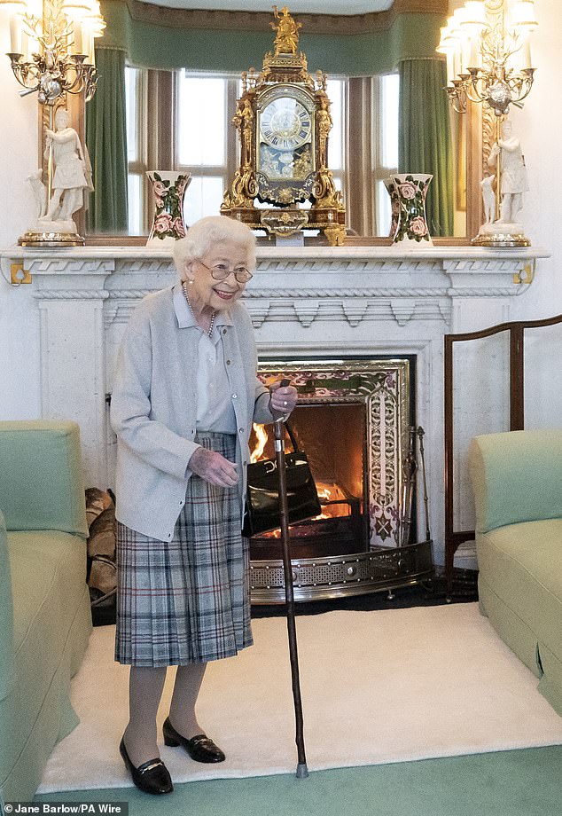 Queen Elizabeth II waiting in the drawing room before receiving Liz Truss for an audience at Balmoral, Scotland, just before her death.