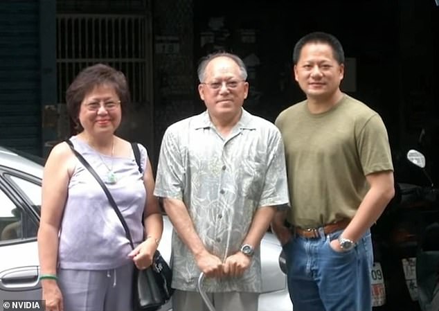 Huang pictured with his parents. He was born in Taiwan and moved to the United States at age 9.