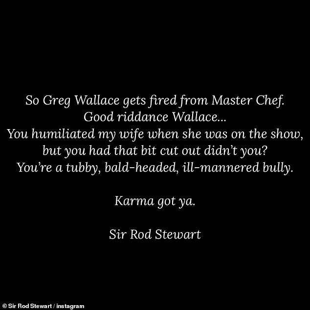 She branded him a 'chubby, bald, rude bully' for 'humiliating' his wife when she appeared on Celebrity MasterChef in 2021.