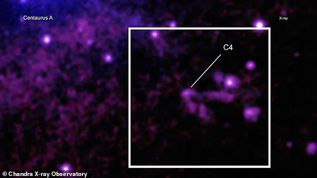 This study found an object known as C4 that had an unusual V-shaped trail extending behind it. This is totally different from the elliptical patterns typically produced by objects caught in a black hole's jet.