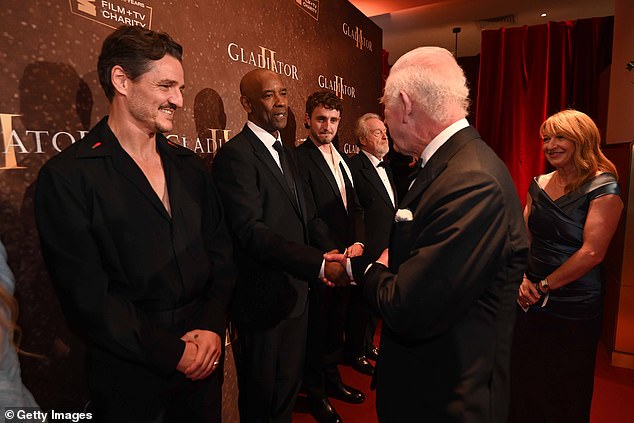 King Charles, 75, spent the eve of his birthday watching Gladiator II at the Leicester Square premiere in London.