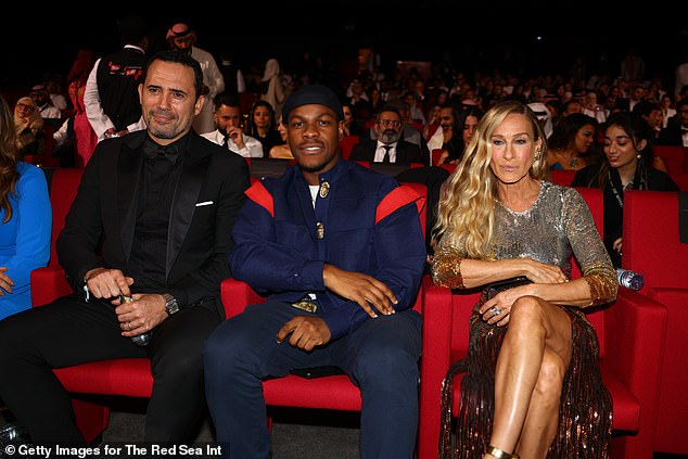 The actress found her seat next to Dhafer L'Abedine and John Boyega