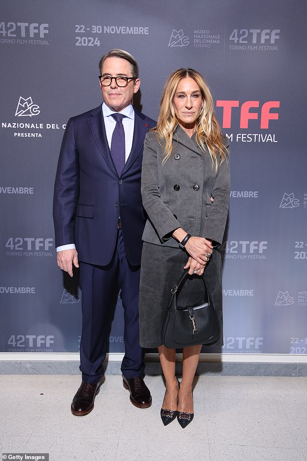 She was joined by her husband, actor Matthew Broderick, 62, who cut a dapper figure in a navy suit.