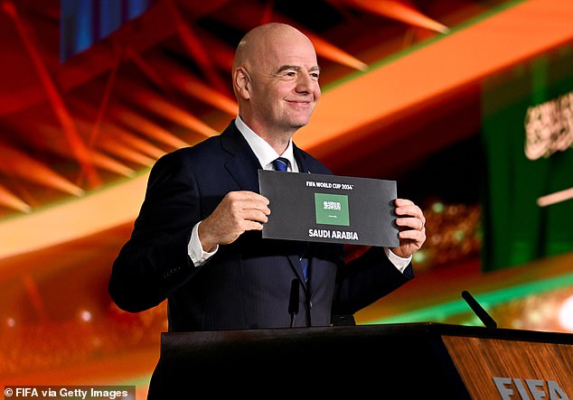 Gianni Infantino was delighted to announce Saudi Arabia as the undisputed host of the 2034 World Cup on Wednesday.