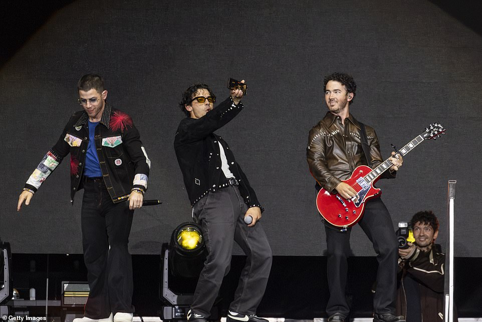 (LR) Nick Jonas, Joe Jonas and Kevin Jonas of the Jonas Brothers perform on day 3 of the festival in Quebec in July