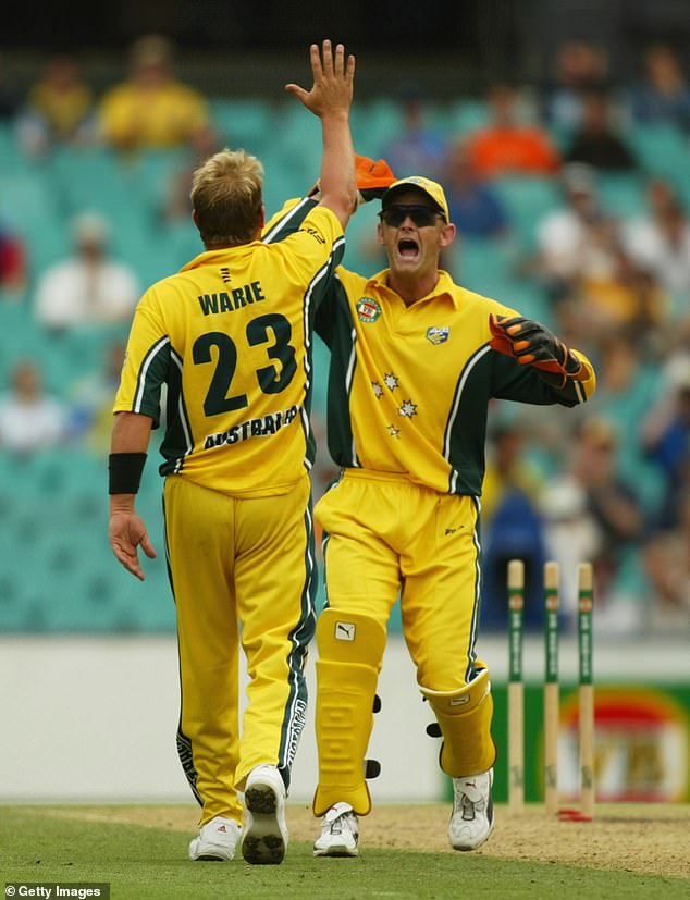 The cricketer was once paid $200,000 to kick his rumored habit of smoking 50 cigarettes a day. Pictured: Adam Gilchrist and Shane Warne celebrate taking a wicket during the final ODI series between Australia and England at the SCG in 2003.