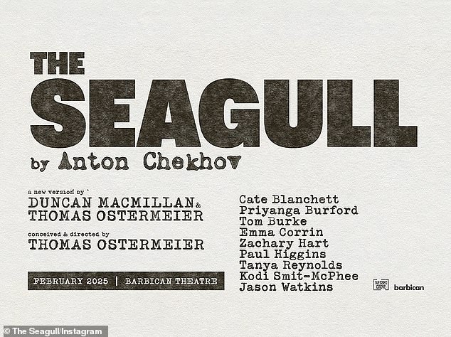 Corrin will play Nina in the West End production of Anton Chekhov's The Seagull, and the six-week engagement begins in February at London's Barbican Theatre.