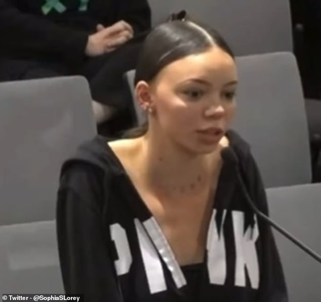 Their teammate, Kylie Morrow (pictured), 16, made an impassioned plea to the school board at a recent meeting, begging for the trans student to be removed from the team.