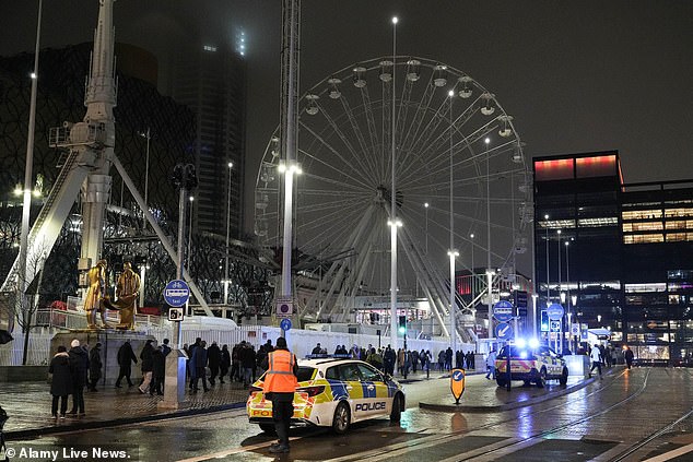 Centenary Square, Birmingham, following the accident, with emergency services at the scene