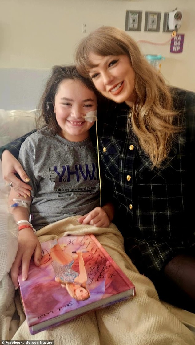 Melissa Nuzum, the mother of the patient Baylee whom Taylor visited, wrote on Facebook: 