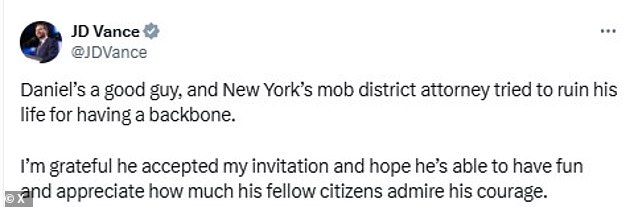 Vice President-elect J.D. Vance confirmed in an X-post Friday morning that he had invited Daniel Penny to the Army-Navy game